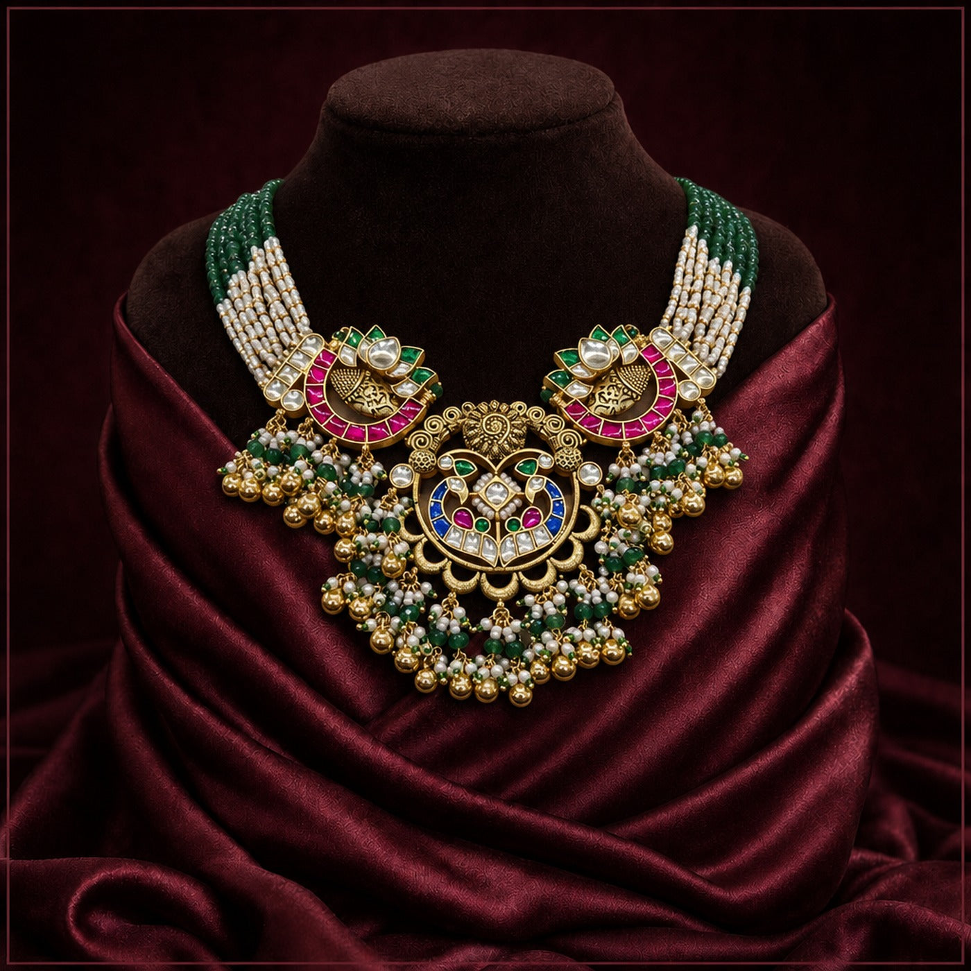 KA007_Mor_Panna_Chandrika_Gold-Toned_Jadtar_Necklace_Set_2