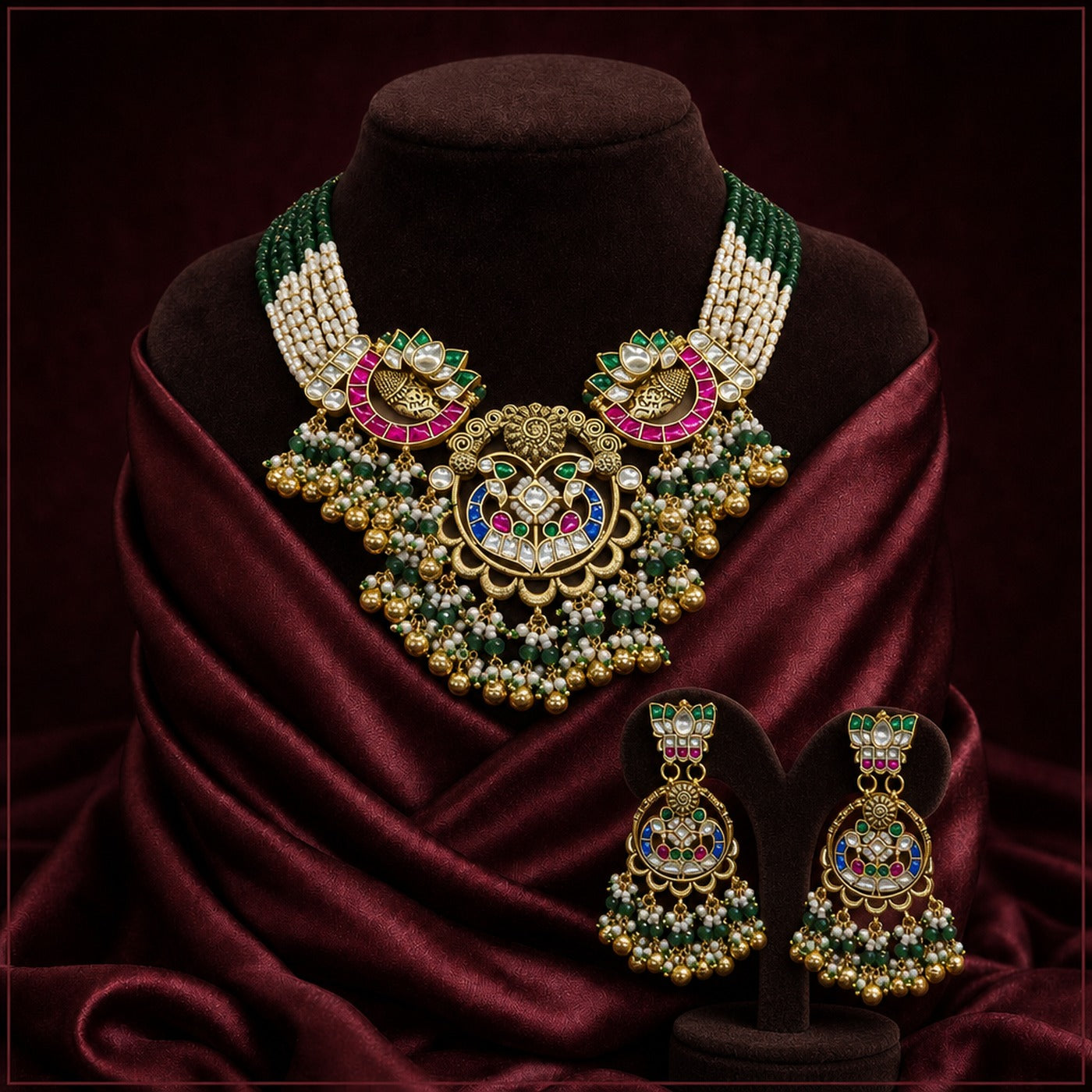 KA007_Mor_Panna_Chandrika_Gold-Toned_Jadtar_Necklace_Set_1