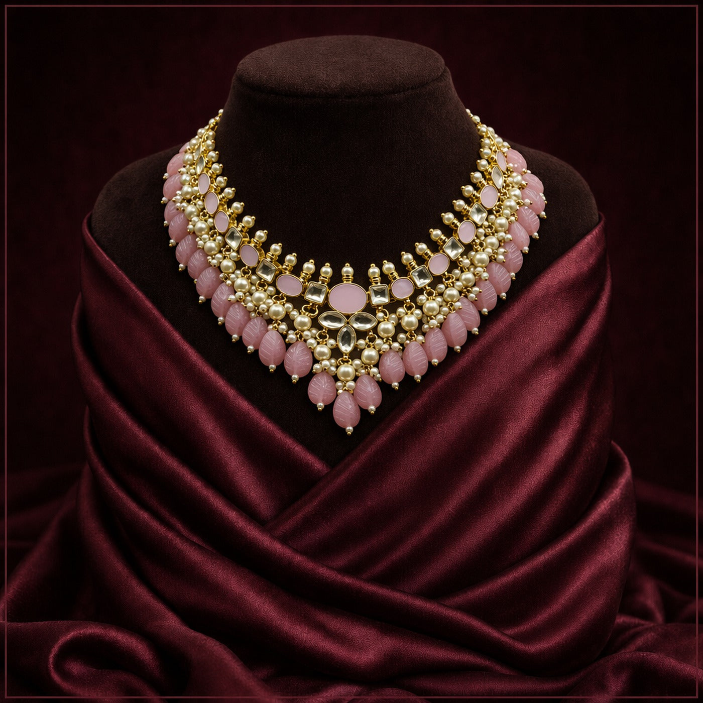 KA009_Blush_Pearl_Cascade_Pink_Gold-Toned_Kundan_Necklace_Set_2