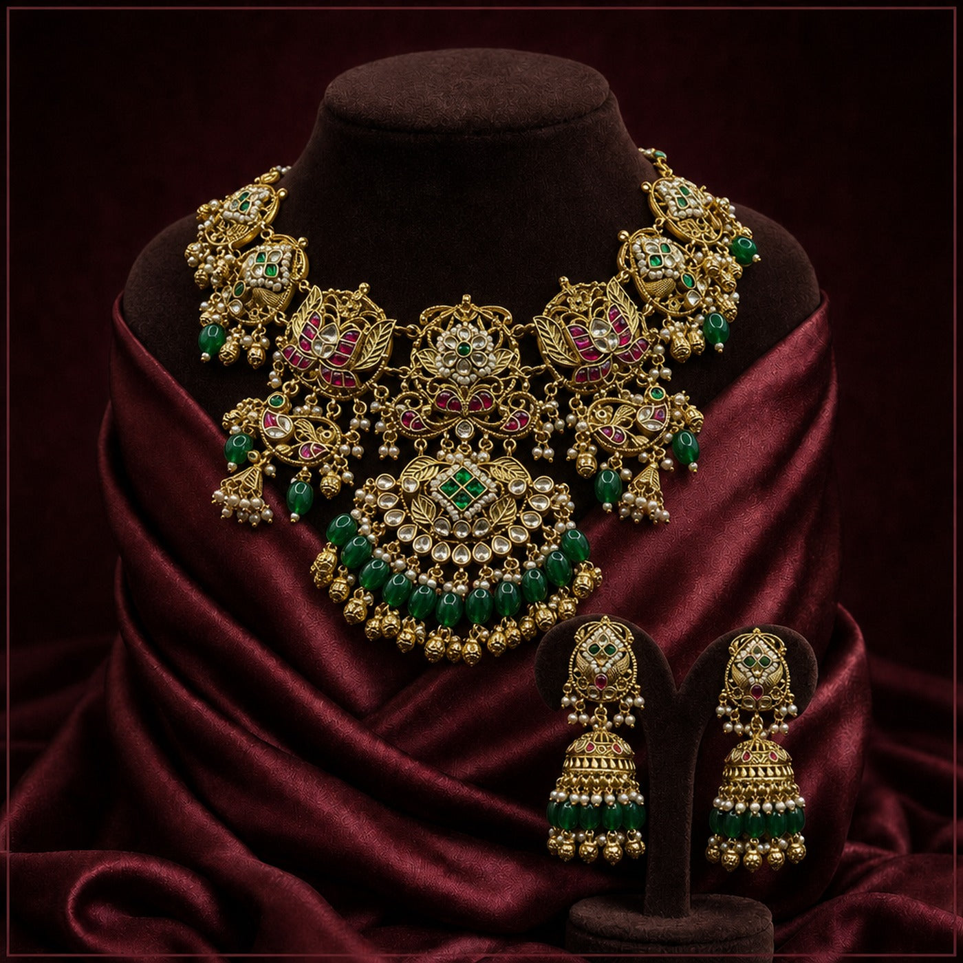 KA022_Rajmahal_Emerald_Heritage_Gold-Toned_Kundan_Bridal_Set_1