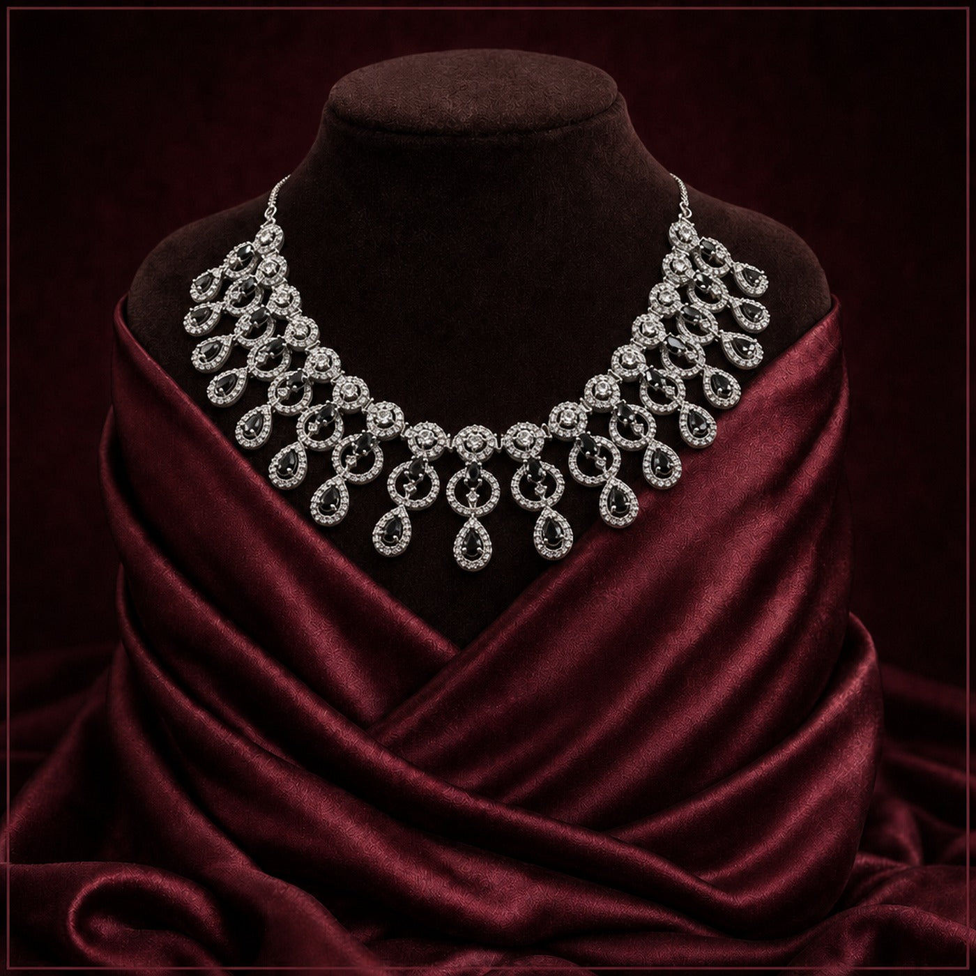 KY004_Noir_Élan_Silver-Toned_American_Diamond_Necklace_Set_2