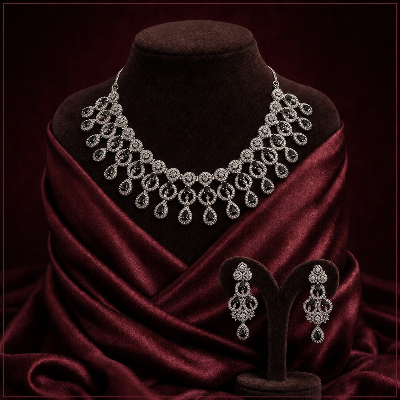 KY004_Noir_Élan_Silver-Toned_American_Diamond_Necklace_Set_1